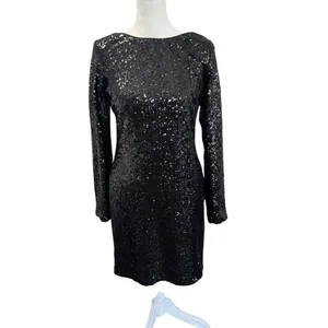 Dress the Population Kelly Black Sequin Open Back Mini Dress L thumbnail 3
