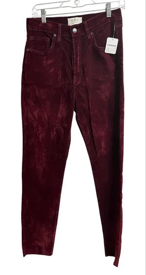 We The Free Stella Velvet Skinny Pants Red Hue Raw Hem Button Fly 29 thumbnail 1