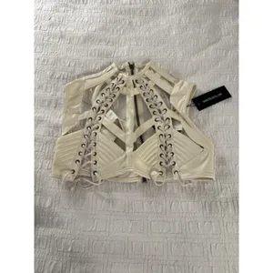 Dolls kill RUDE AWAKENING HARNESS BRA TOP Size Small Club Exx Ivory Faux Leather thumbnail 2