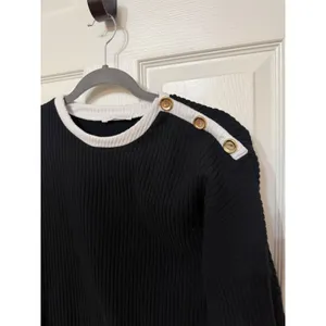 Zara Black White Ribbed‎ Knit Button Shoulder Sweater Womens Large Nautical Crew thumbnail 2