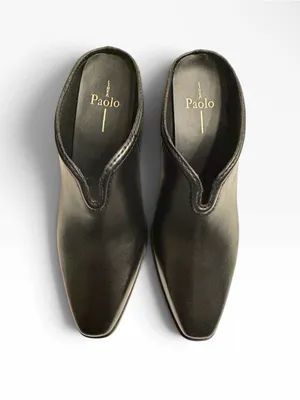 Linea Paola black Leather Slip on Mules Size 7.5M thumbnail 7