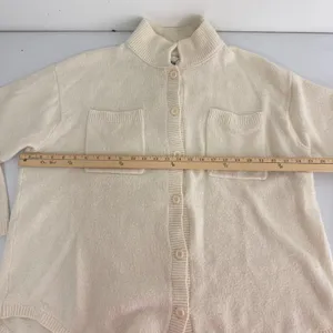 Aerie Button Front Cardigan Womens Small Mock Neck Pocket Knit Cream Oversized thumbnail 7