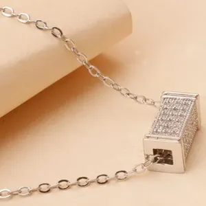Zircon Cuboid Pendant Charm Silver necklace thumbnail 1