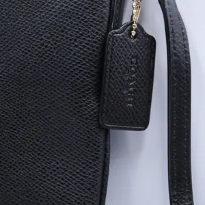 Coach Crossbody Bag Womens Small Black Crossgrain Leather Gold Hardware Zip Top thumbnail 6