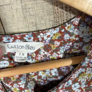 Cotton Bleu Womens 1X Rust Ditsy Floral Sleeveless Peplum Blouse Top Prairie thumbnail 4