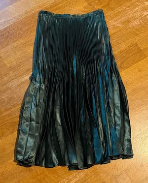 Vince Dark Green A-Line Pleated Skirt thumbnail 1