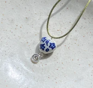 Handmade celestial porcelain heart bead & swirl unique boho fairy whimsical necklace🌙🌀🌟 thumbnail 5