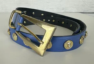 Vintage The Limited Blue Leather‎ Gold Lion Head Studded Sz Medium Italy Luxury thumbnail 1