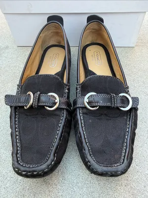 COACH Jillian Black Leather & Fabric Women's Loafers with Silver Hardware thumbnail 2