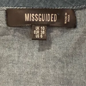 Missguided Tie Front Square Neck Volume Sleeve Denim Crop Top‎ Deep Blue Size 6 thumbnail 10