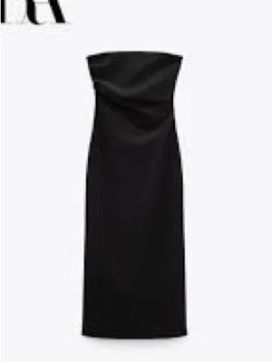 Zara Strapless Black Midi Dress Size Small New w/ Partial Tags thumbnail 3