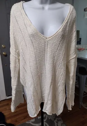 Altar'd State Cream V-Neck Lightweight Knit Sweater thumbnail 1