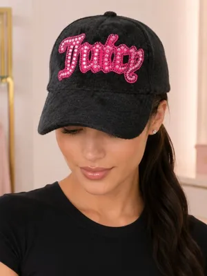 Juicy Couture Black Velour Baseball Cap Pink Rhinestone Logo NWT thumbnail 2