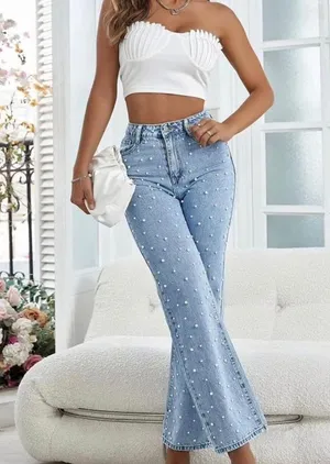 Blue Pearl-Embellished Women's Jeans thumbnail 3