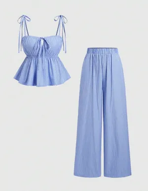SheIn Blue and white striped babydoll 2 piece set thumbnail 1