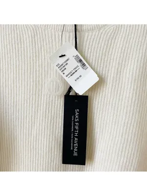 Saks Fifth Avenue 100% Cashmere Balloon Sleeve Sweater Snow Size Medium Neutral thumbnail 5
