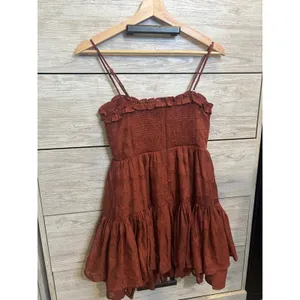 Altar'd State Floral Burnout Ruched Tiered Mini Dress Rust Brown XS thumbnail 6