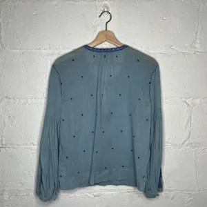 J.Crew‎ Women's Blue Cotton Peasant Boho Tie Blouse Size 2 thumbnail 3