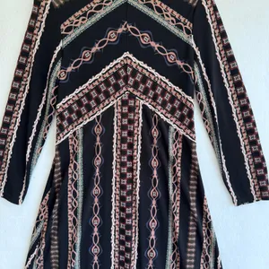 Free People Boho Geometric Print Long Sleeve A-Line Mini Dress Lined sz M thumbnail 5