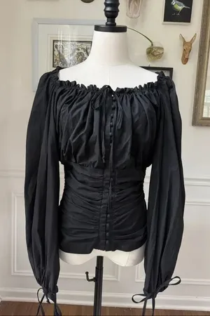 Rye Black Goth Whimsigoth Cottagecore Peasant Blouse Cotton M Black Size M thumbnail 1