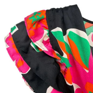 Entro Floral Mini Dress Womens M Black Pink Ruffle Boho Feminine Romantic Dainty thumbnail 6
