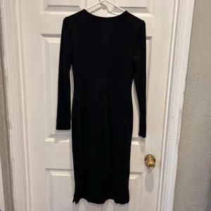 Marine Layer Lexi Rib Long‎ Sleeve Midi Dress Black Womens Large Lined Lyocell thumbnail 4