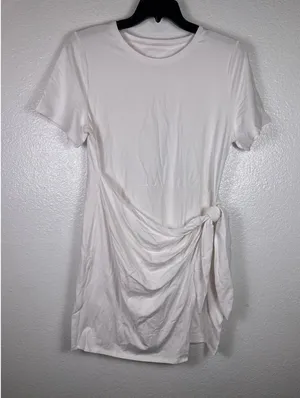 A‎ New Day Women White Side Tie Wrap T-Shirt Dress XL New With Tags thumbnail 1