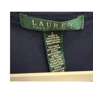 Lauren Ralph Lauren Navy Blue Lacey Eyelet Short Sleeve Shirt Size Women's Large thumbnail 3