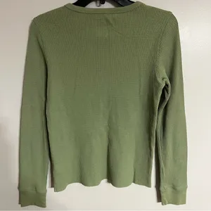 Women's Juniors American Eagle Long‎ Sleeve Henley Size Medium Green Hippie Boho thumbnail 8