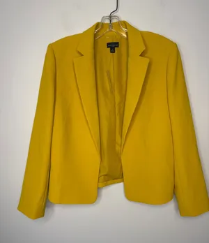 Ann Taylor Open Front Cropped Blazer Lemon Curry Yellow Small Jacket Career S thumbnail 1