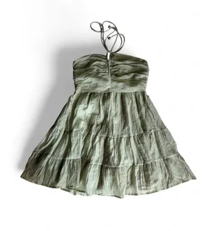 NWOT Sage Green Mint Halter Tiered Ruffle Mini Dress S thumbnail 2