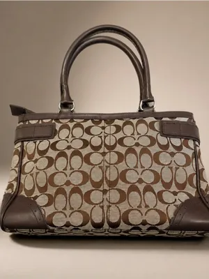 Vintage Coach Y2K Hamptons Signature Leather Satchel Brown Monogram Jacquard thumbnail 3