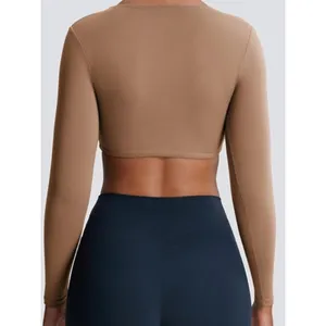 AOXJOX Deep V Twist Front Crop Yoga Top Brownie L NWOT thumbnail 5