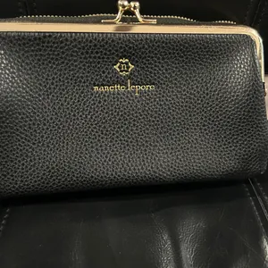 Nanette Lepore Black Textured Wallet with Gold Trim crossbody. NWOT thumbnail 2