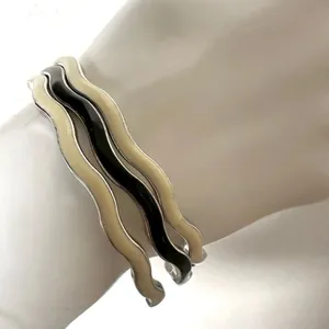 Cream and black enamel bundle of 3 wavy bangle bracelets thumbnail 7