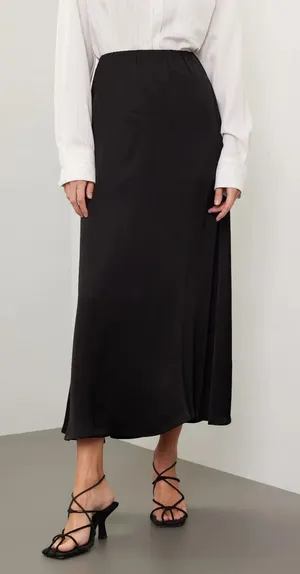 Donni Sz XS XSmall 0/2 Black Classic Satin Simple Midi Slip Skirt Silky Satin thumbnail 1