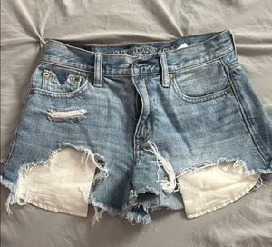 American Eagle Outfitters Blue Jean Shorts High-Waisted Distressed thumbnail 1