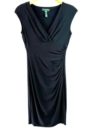 Ralph Lauren Gathered Black Jersey Sheath Dress Size 6 thumbnail 2