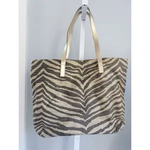 Michael Kors Metallic Gold Zebra Print Canvas Shoulder Tote Bag thumbnail 7