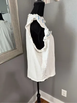 J.Crew smocked ruffle-sleeve embroidered Y2K babydoll cottage-core top large thumbnail 5