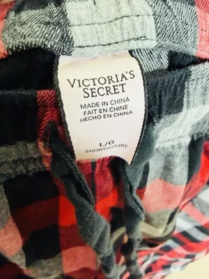 Victoria Secret Pajama Set Sz L Red Black Plaid Button Up Top Drawstring Pants thumbnail 11