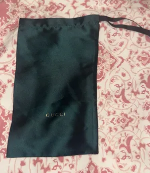 Gucci Black Satin Drawstring Pouch with Gold Logo thumbnail 1