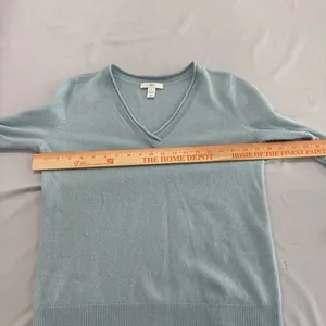 1901 Womens V-Neck 100% Cashmere Sweater Light Blue Long Sleeve Pullover Size M thumbnail 5