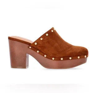 Time and Tru Women's Faux Suede Studded Clogs with Block Heels bohemian boho thumbnail 2