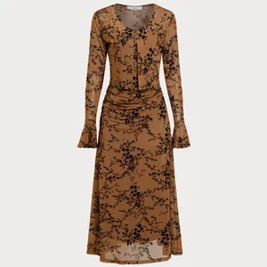 Rihoas Brown Floral Two-piece Midi Dress thumbnail 5