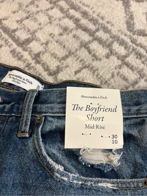 Abercrombie & Fitch Dark Blue Distressed Denim Cutoff Shorts thumbnail 2