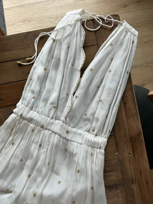 Guadalupe Johana White Gold Embroidered Dress S thumbnail 4