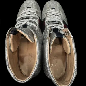 Gucci Glitter Web High Top Sneakers Women EU 38 Silver Designer Shoes Italy thumbnail 4