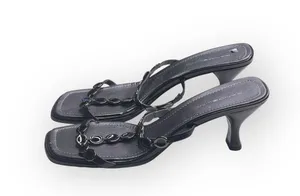 new Bandolino 𒀭 T Strap Kitten Heels Mules Sandals 𒀭 Black Leather 𒀭 10M 𒀭 SJP thumbnail 6
