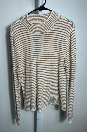 308. J. Crew- Striped Cream and Camel Stripes Mock Neck Sweater Top thumbnail 1